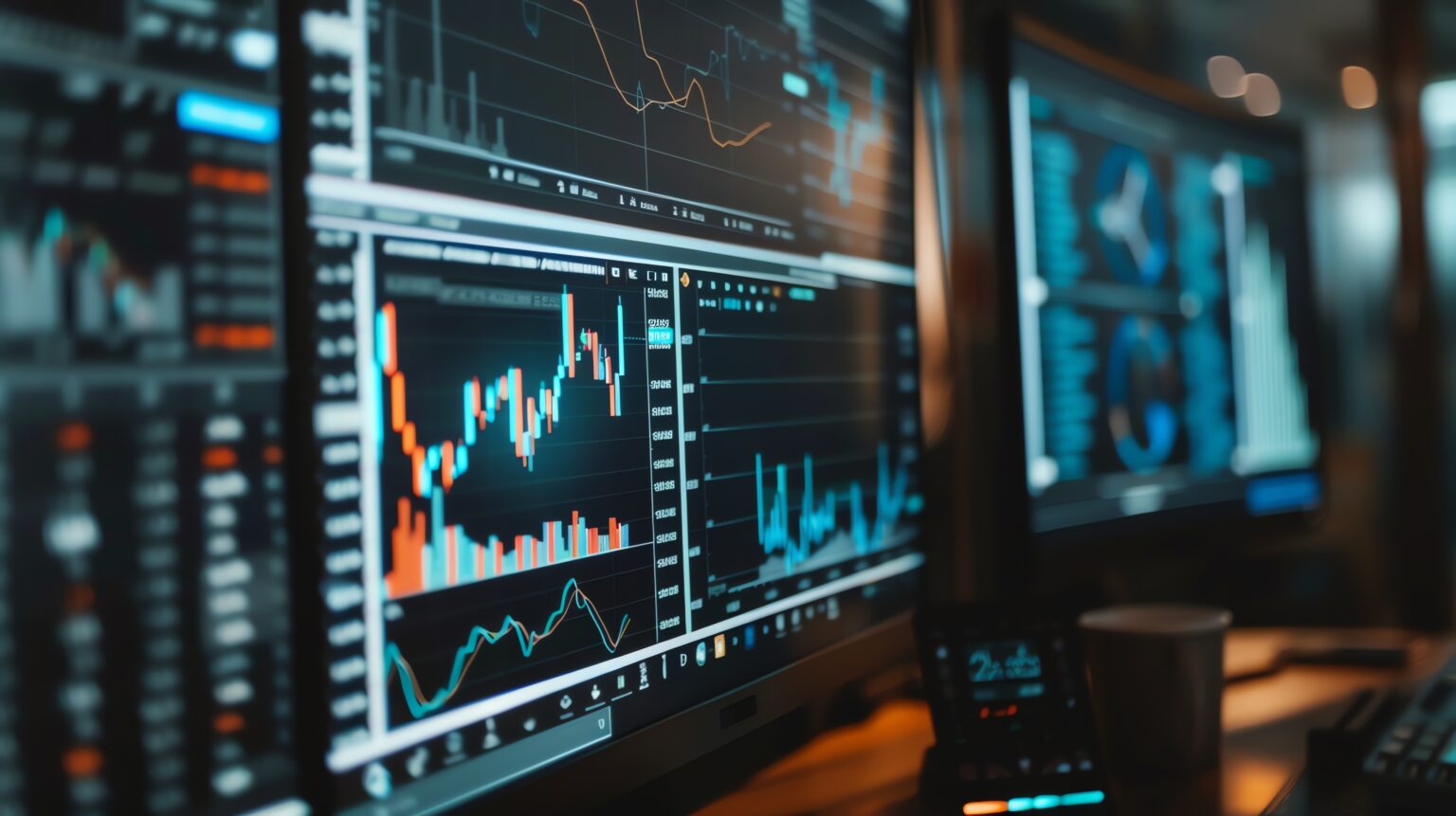 A close up of a computer screen showing financial data and charts.